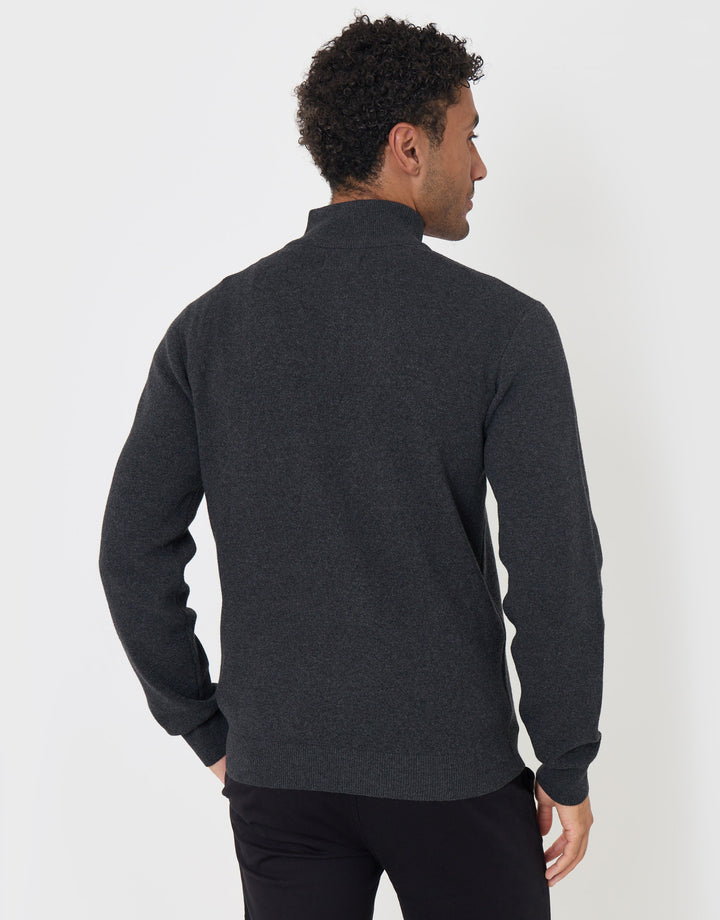 Threadbare Cotton Rich Quarter Zip Jumper in Charcoal - back view
