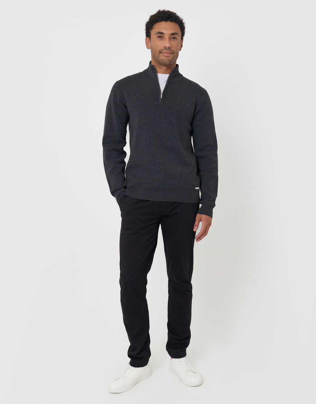 Threadbare Cotton Rich Quarter Zip Jumper in Charcoal - full body