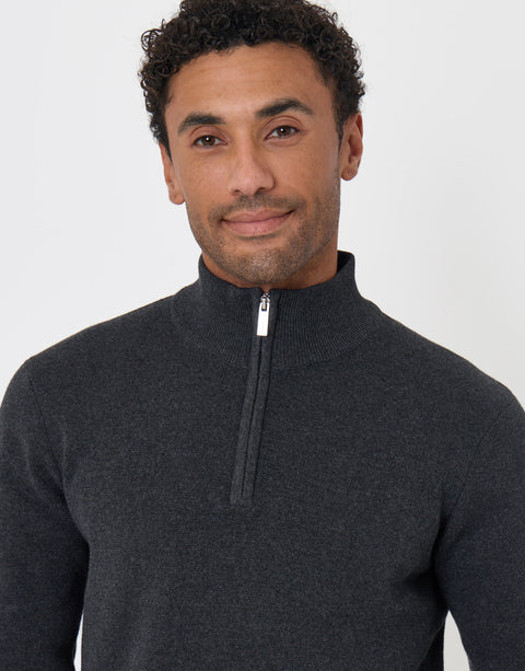 Threadbare Cotton Rich Quarter Zip Jumper in Charcoal - close up