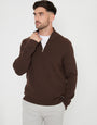 Knitted Quarter Zip Jumper in Brown