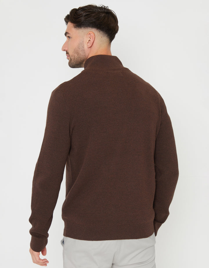 Knitted Quarter Zip Jumper in Brown