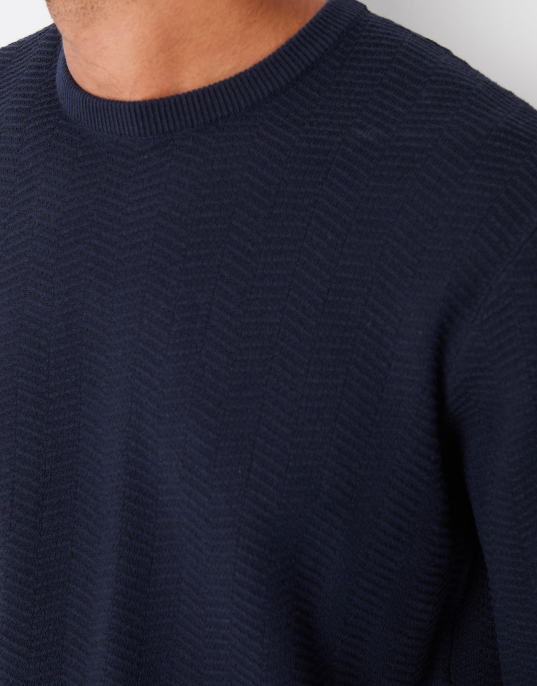 Navy Textured Knitted Crew Neck Jumper