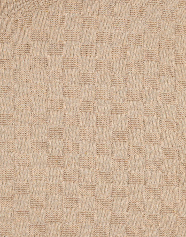 Beige Textured Knit Crew Neck Jumper