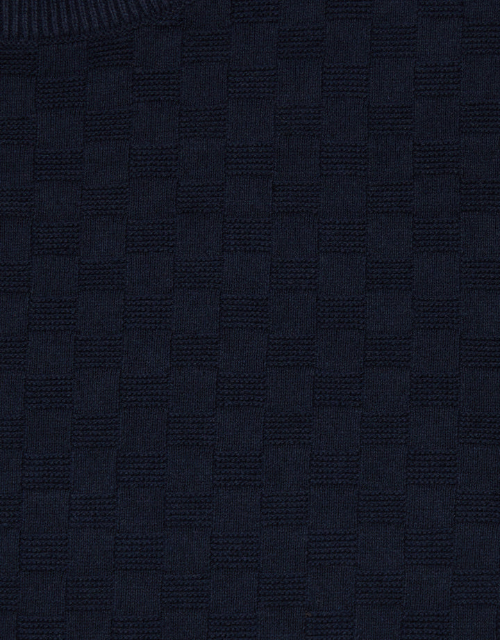 Navy Textured Knit Crew Neck Jumper