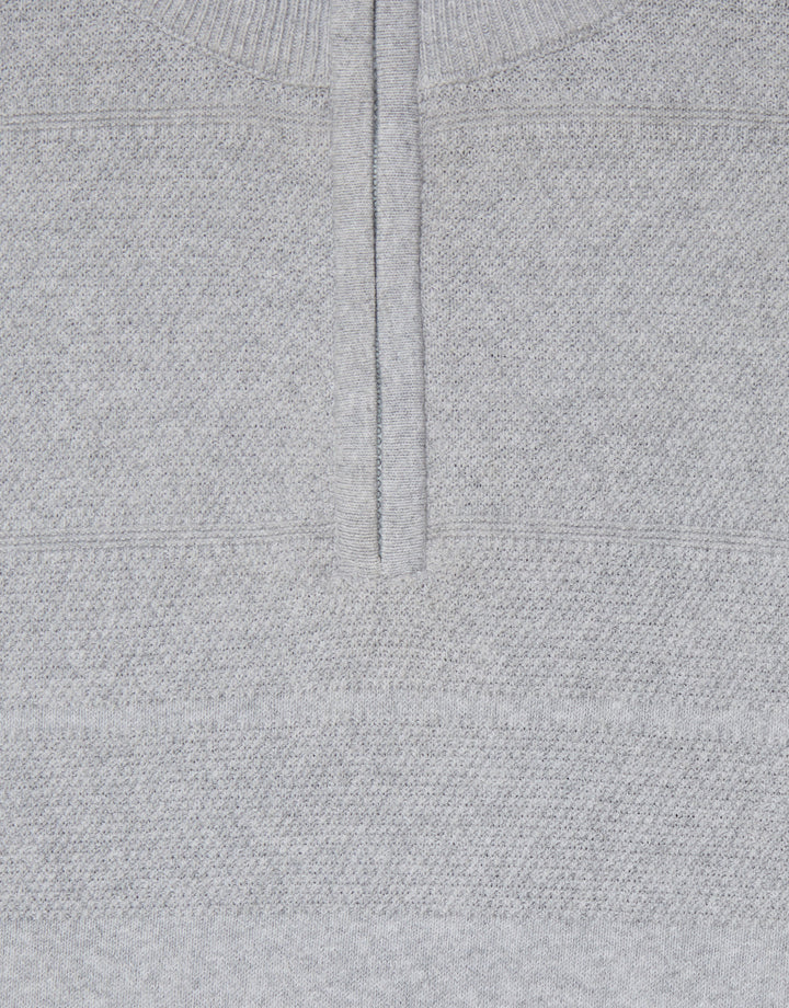 Light Grey Marl Textured Stripe Detail Quarter Zip Jumper