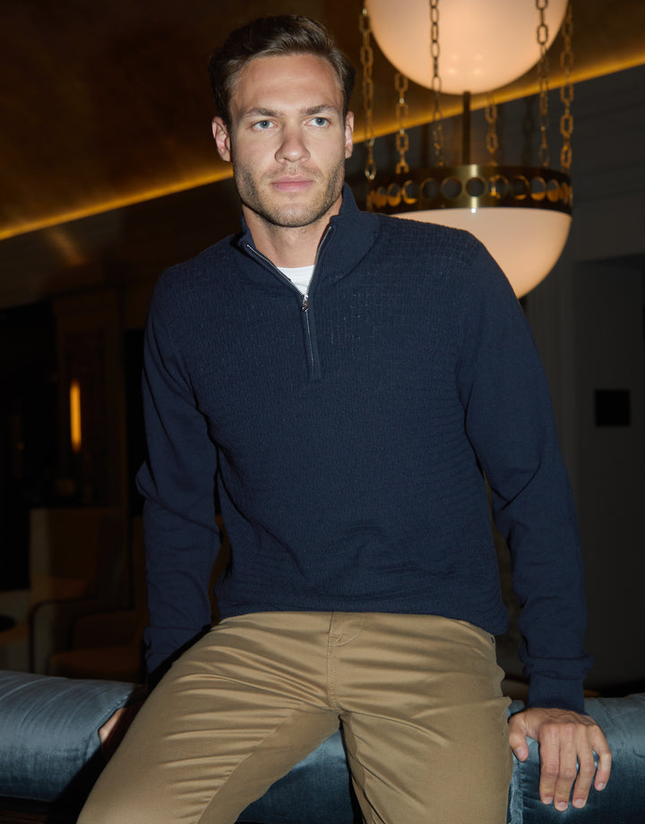 Navy Mini Cable Knit Quarter Zip Jumper