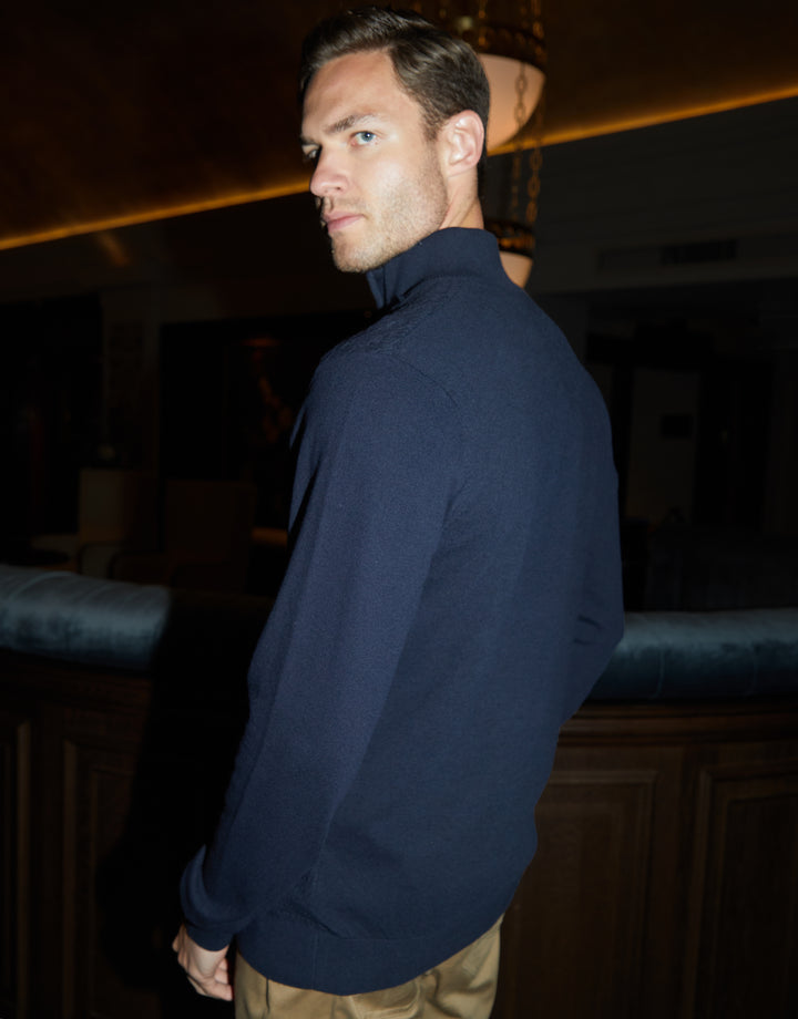 Navy Mini Cable Knit Quarter Zip Jumper