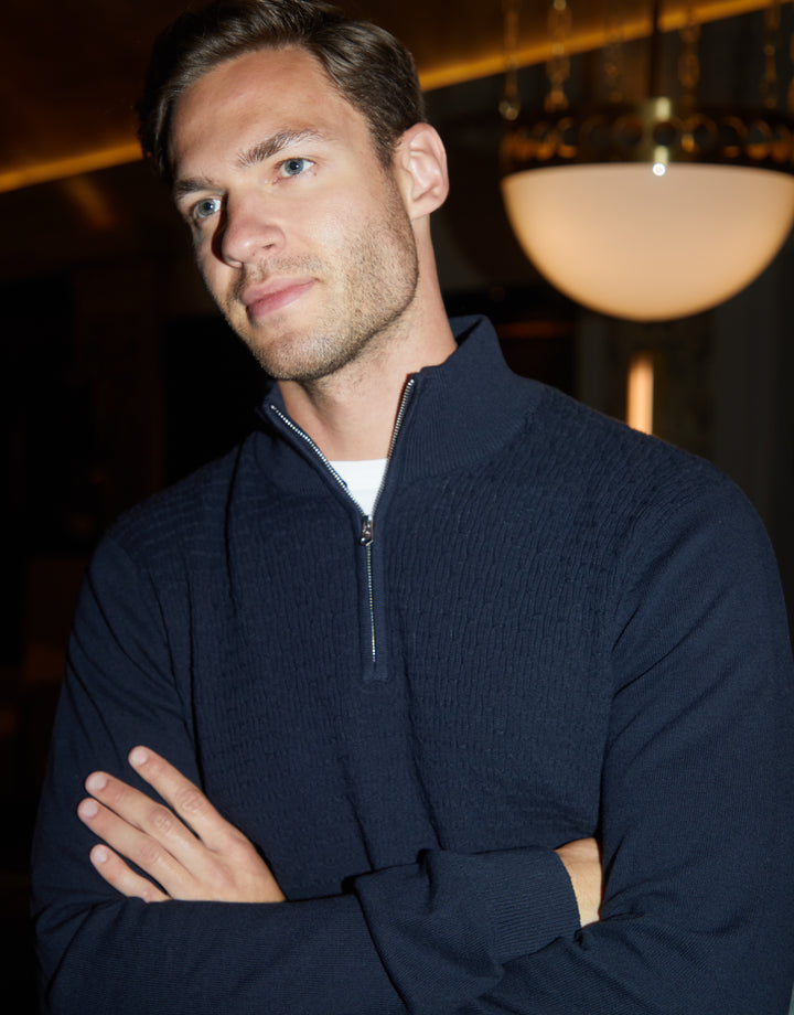 Navy Mini Cable Knit Quarter Zip Jumper