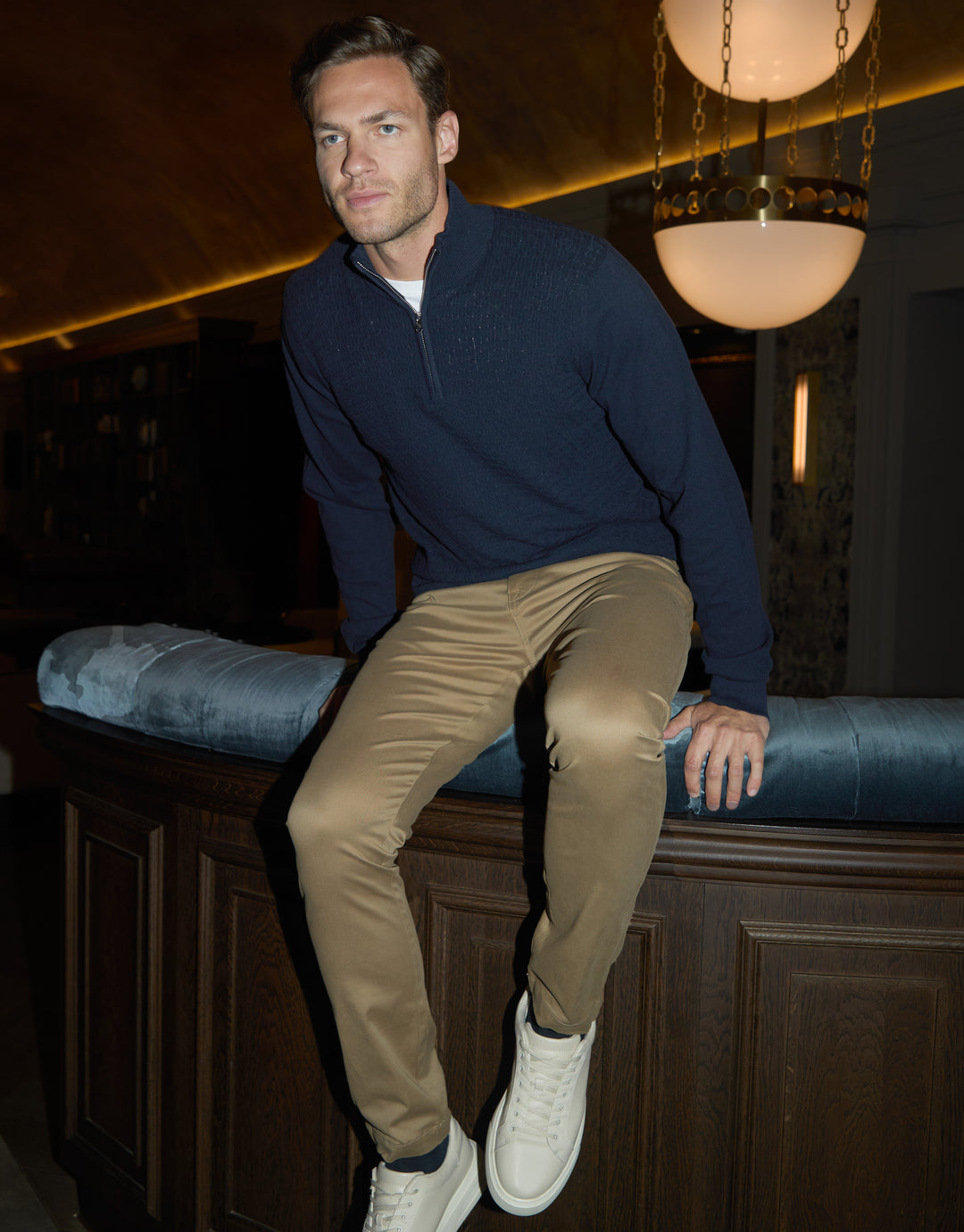 Navy Mini Cable Knit Quarter Zip Jumper