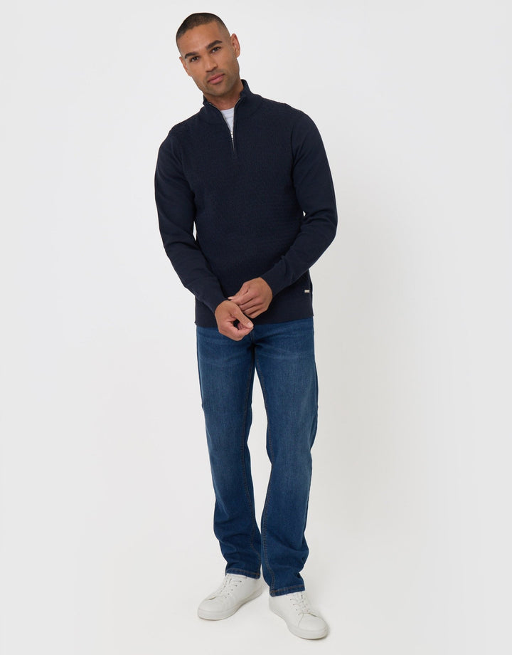 Threadbare Mini Cable Knit Quarter Zip Jumper in Black - full body