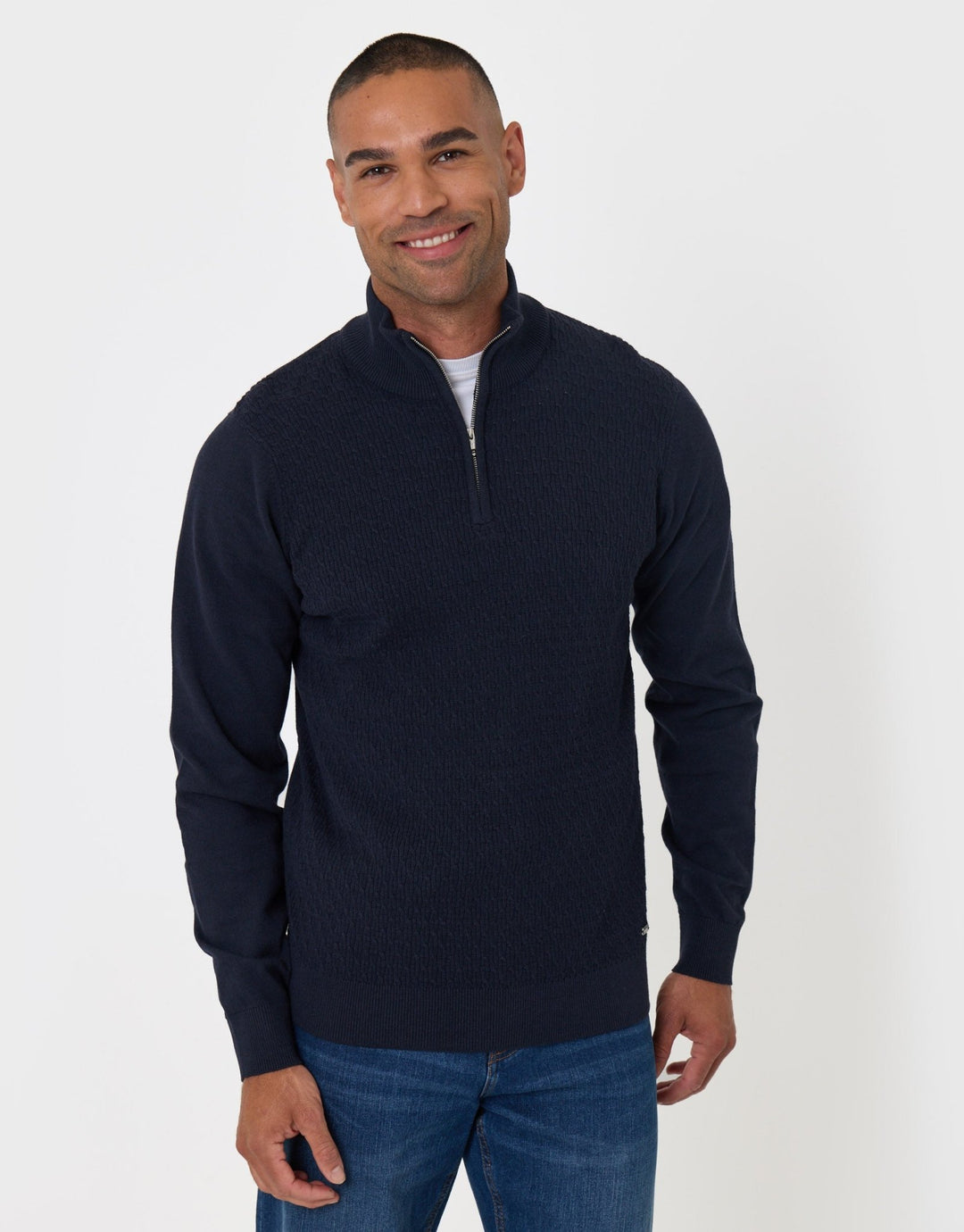 Threadbare Mini Cable Knit Quarter Zip Jumper in Black - front view