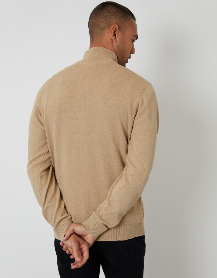 Taupe Mini Cable Knit Quarter Zip Jumper