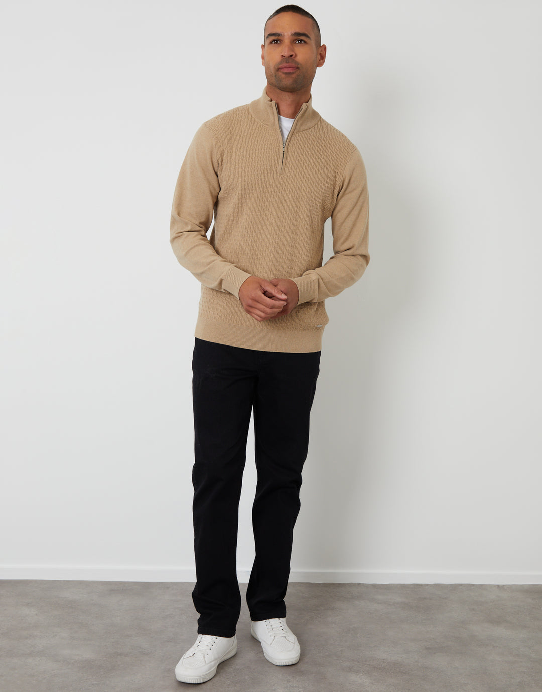 Taupe Mini Cable Knit Quarter Zip Jumper