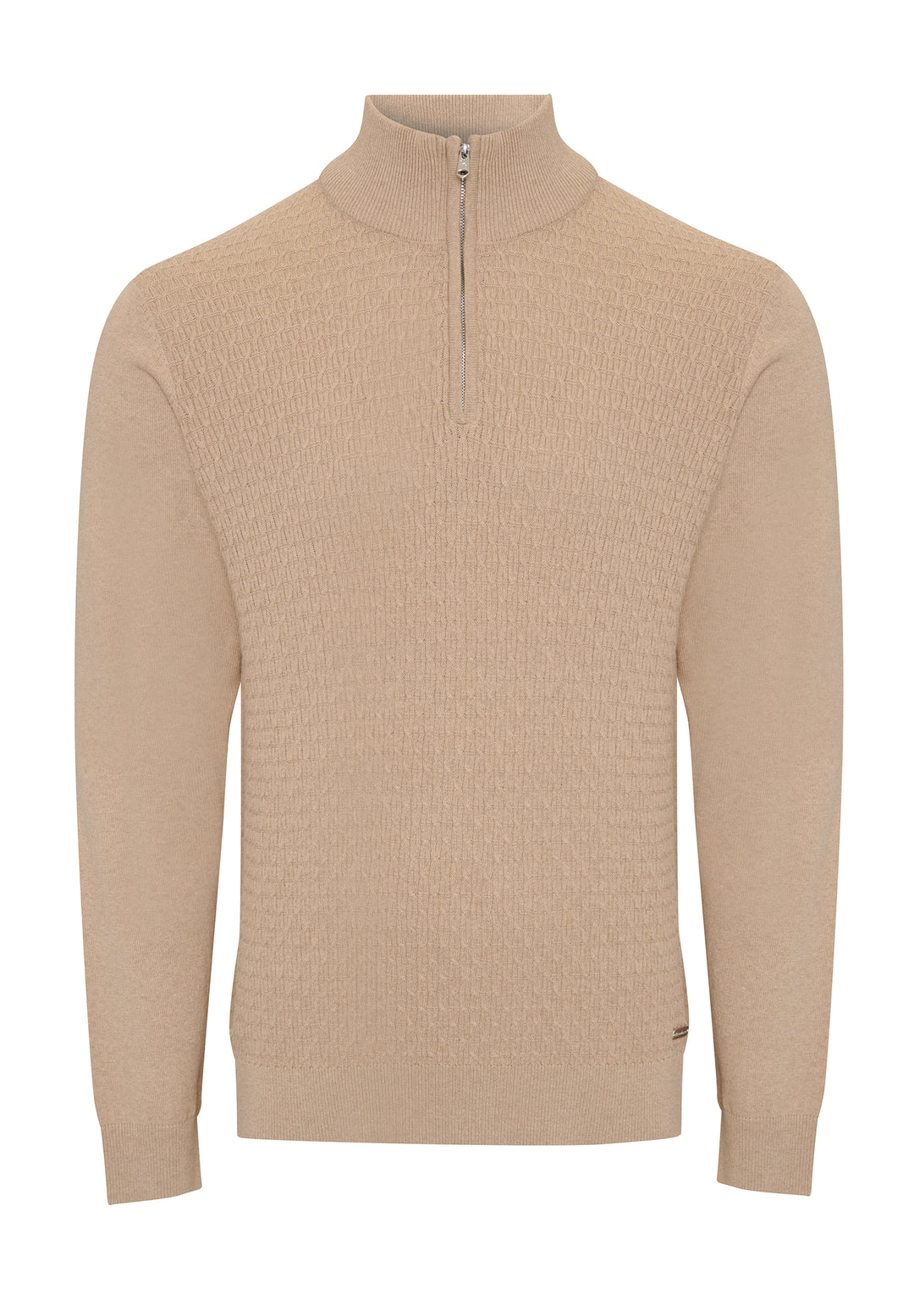Taupe Mini Cable Knit Quarter Zip Jumper