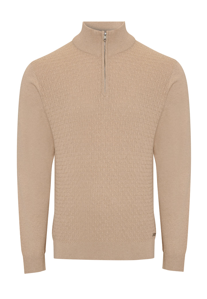 Taupe Mini Cable Knit Quarter Zip Jumper