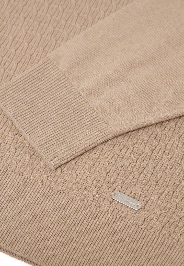 Taupe Mini Cable Knit Quarter Zip Jumper