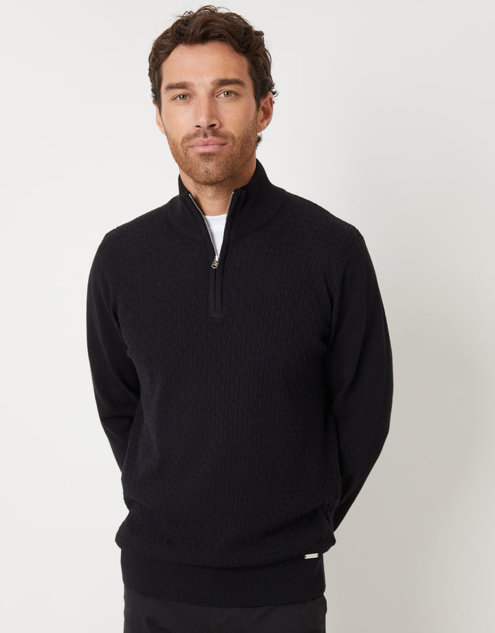 Black Mini Cable Knit Quarter Zip Jumper