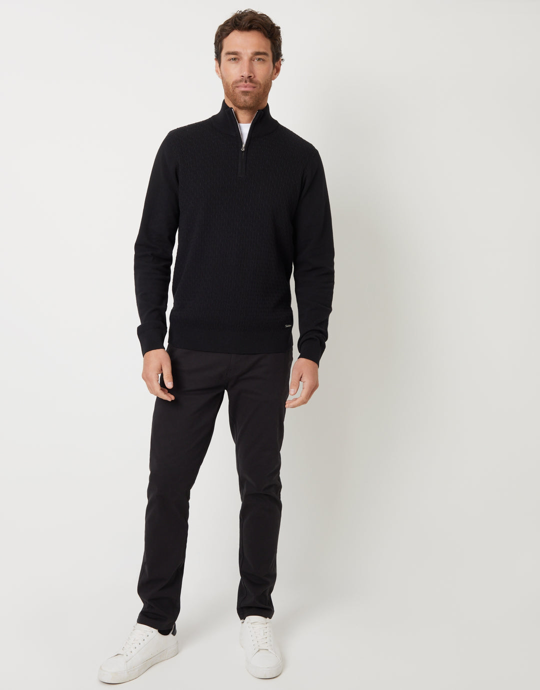 Black Mini Cable Knit Quarter Zip Jumper