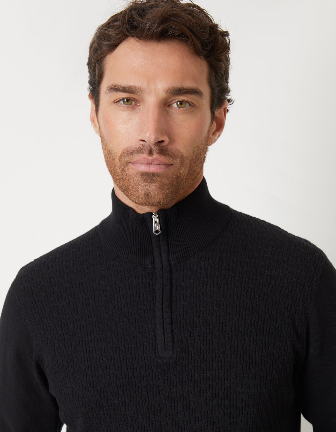 Black Mini Cable Knit Quarter Zip Jumper