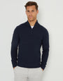 Textured Stripe Detail Knitted Quarter Zip Jumper in Navy