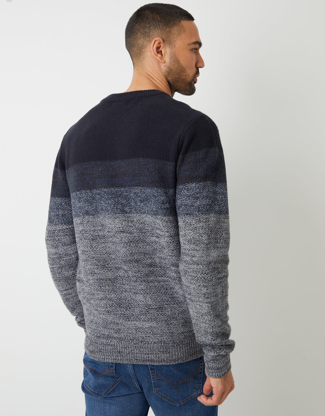 Navy Twist Ombré Striped Crew Neck Jumper