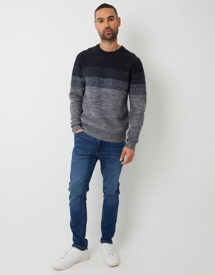 Navy Twist Ombré Striped Crew Neck Jumper
