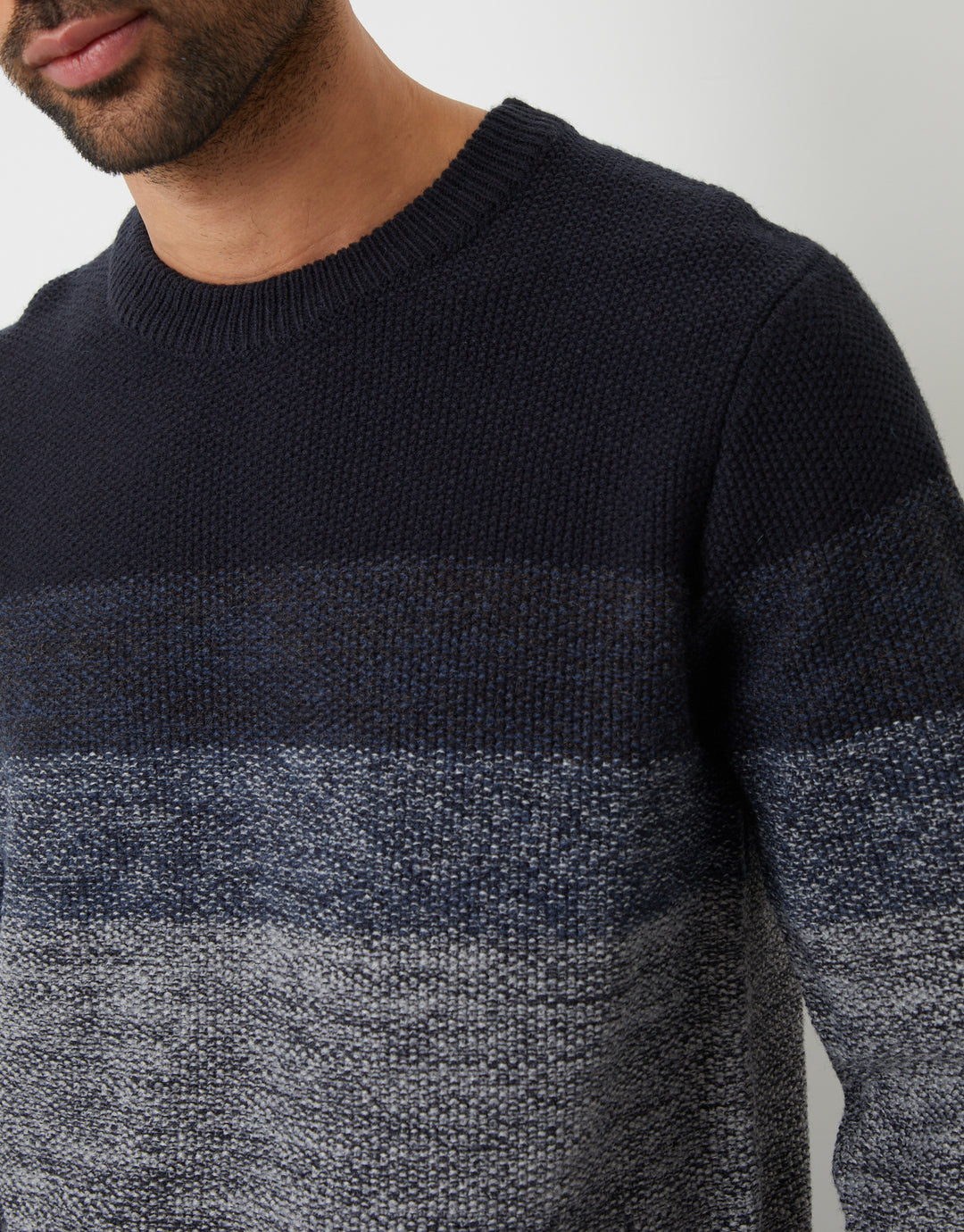 Navy Twist Ombré Striped Crew Neck Jumper