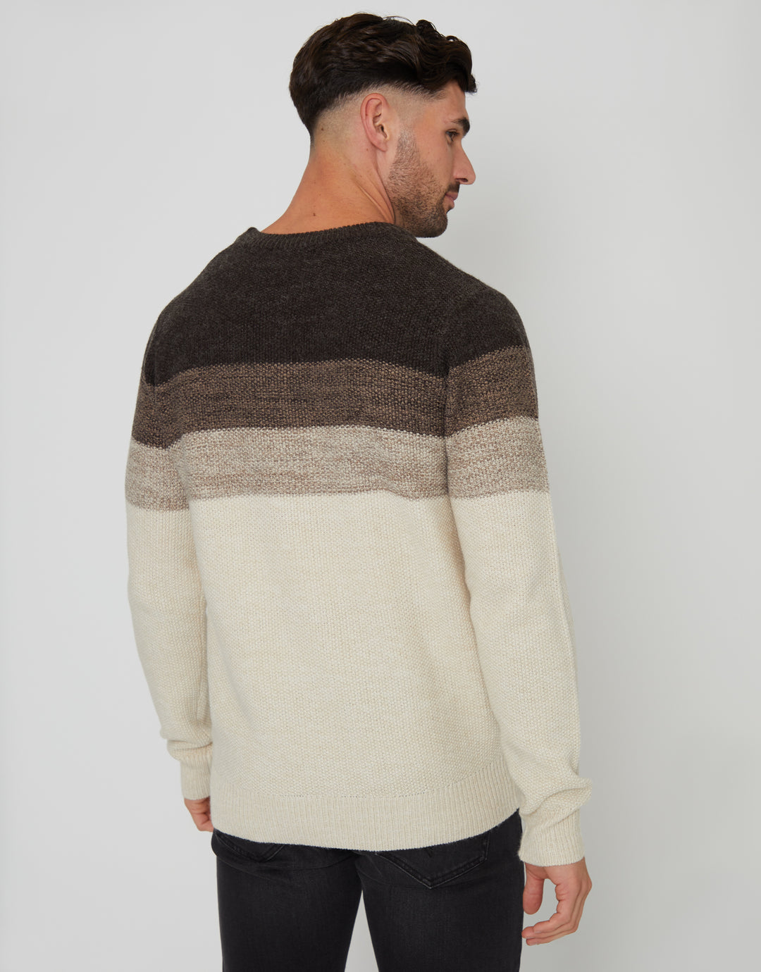 Charcoal Grey Marl Ombré Striped Crew Neck Jumper