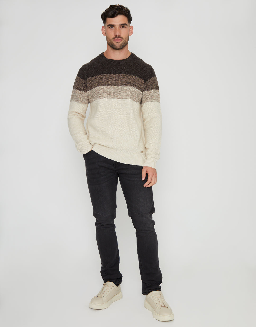 Charcoal Grey Marl Ombré Striped Crew Neck Jumper
