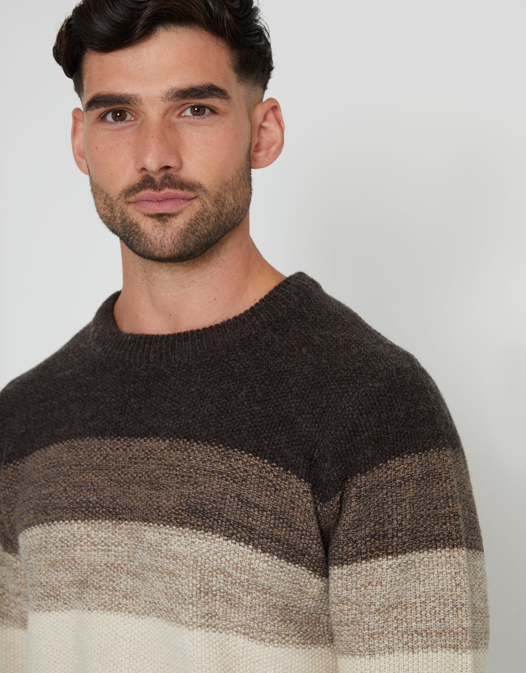 Charcoal Grey Marl Ombré Striped Crew Neck Jumper
