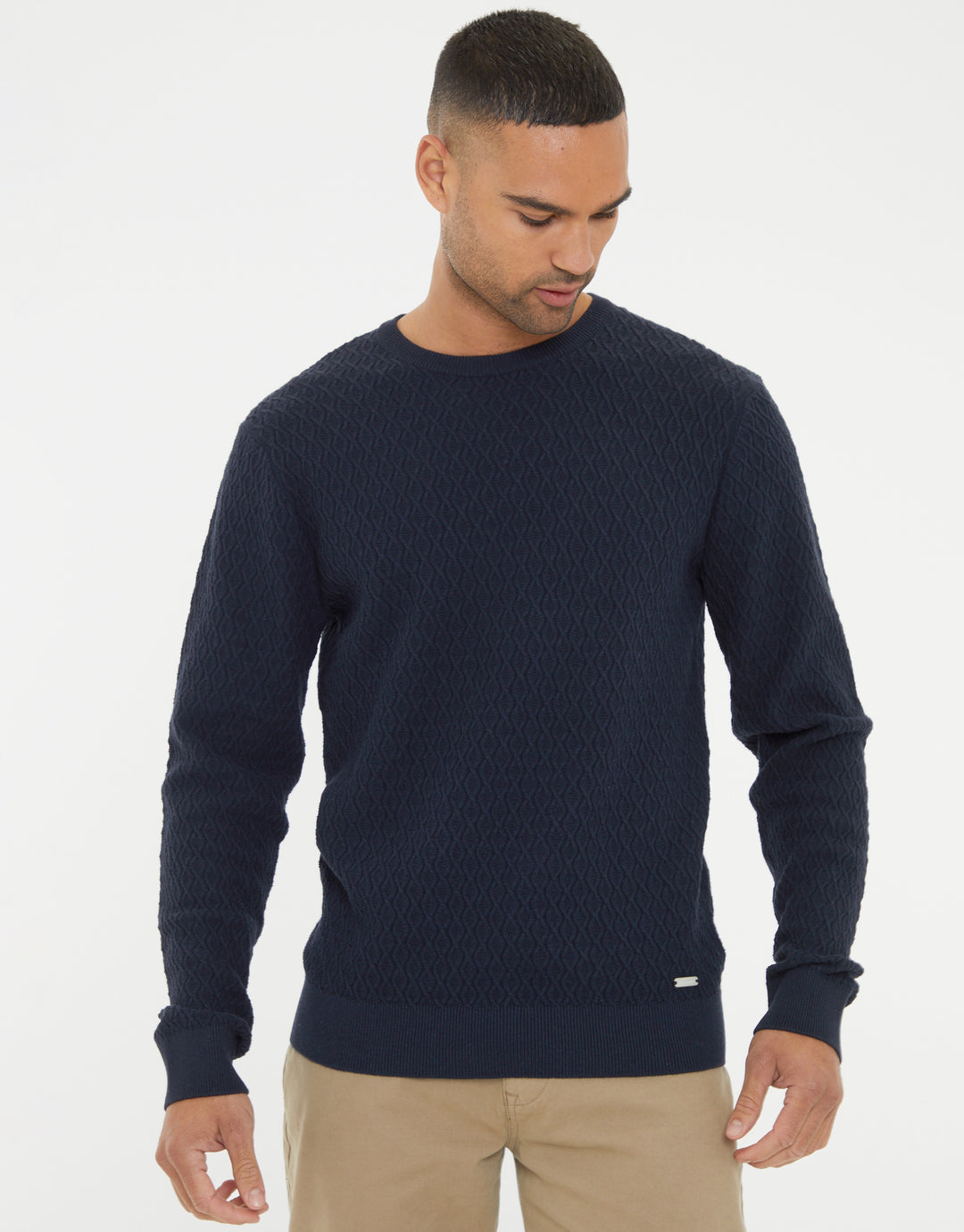 Navy Mini Cable Knit Crew Neck Jumper