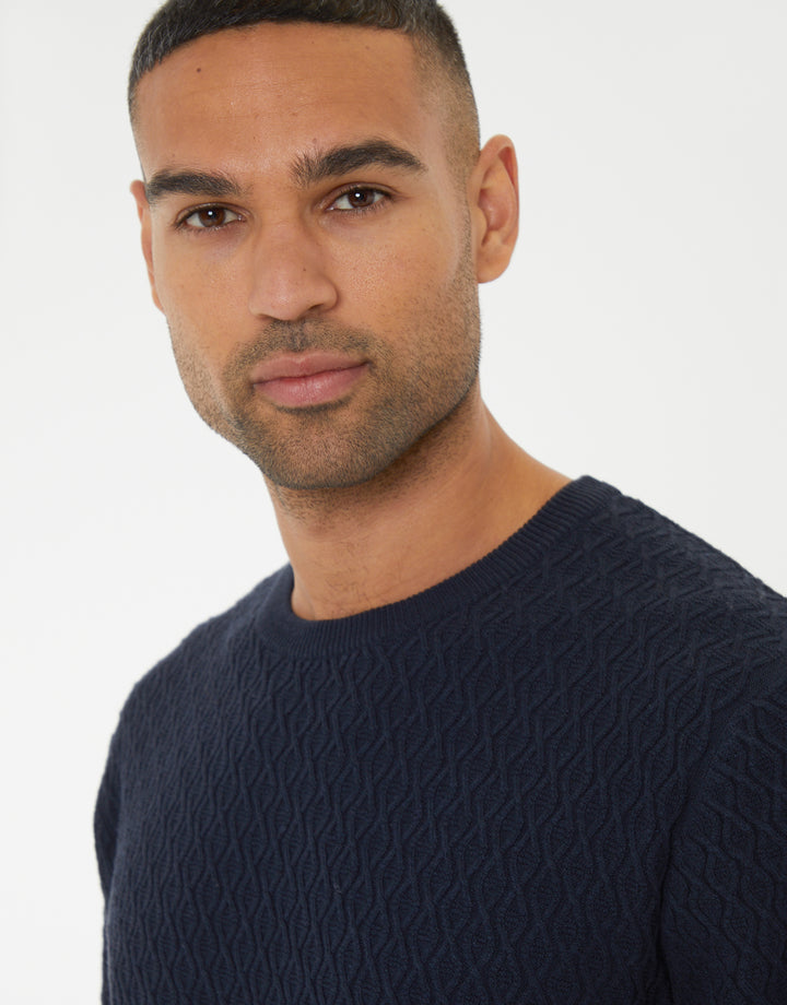 Navy Mini Cable Knit Crew Neck Jumper