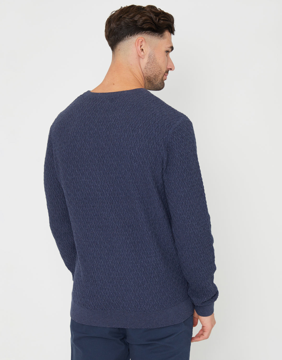 Denim Blue Mini Cable Knit Crew Neck Jumper