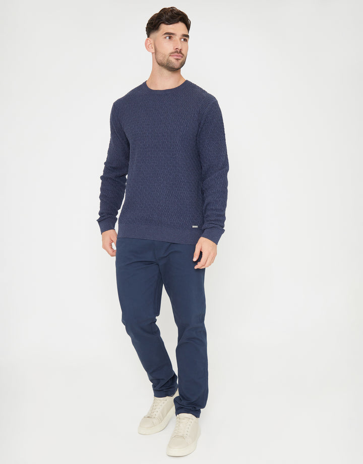 Denim Blue Mini Cable Knit Crew Neck Jumper