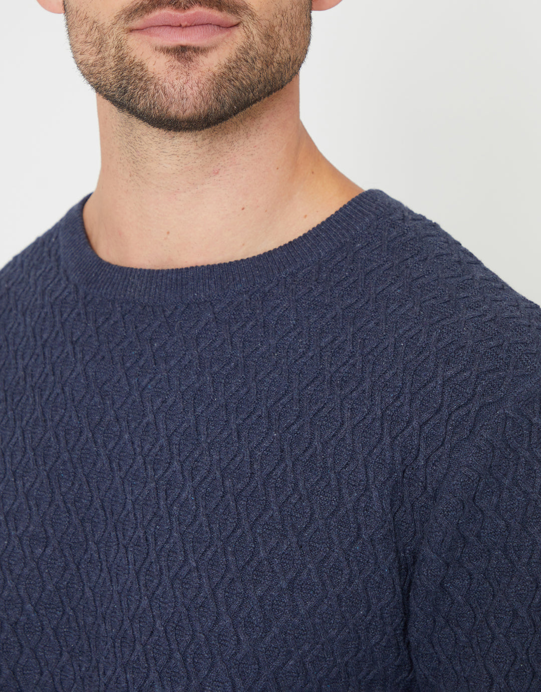 Denim Blue Mini Cable Knit Crew Neck Jumper
