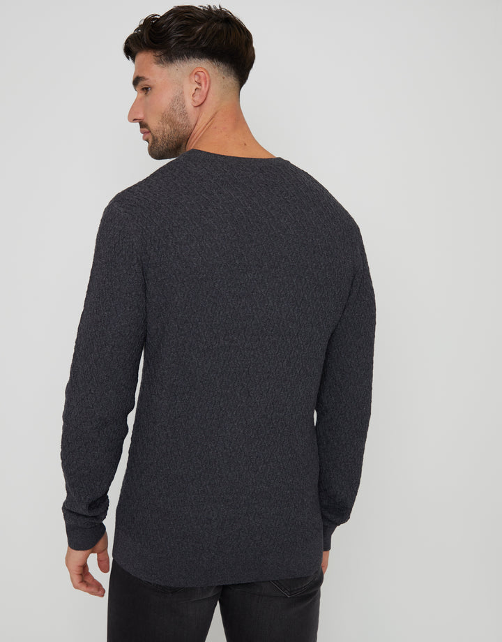 Charcoal Grey Marl Mini Cable Knit Crew Neck Jumper