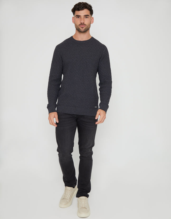 Charcoal Grey Marl Mini Cable Knit Crew Neck Jumper