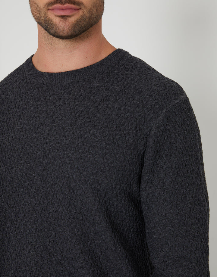 Charcoal Grey Marl Mini Cable Knit Crew Neck Jumper