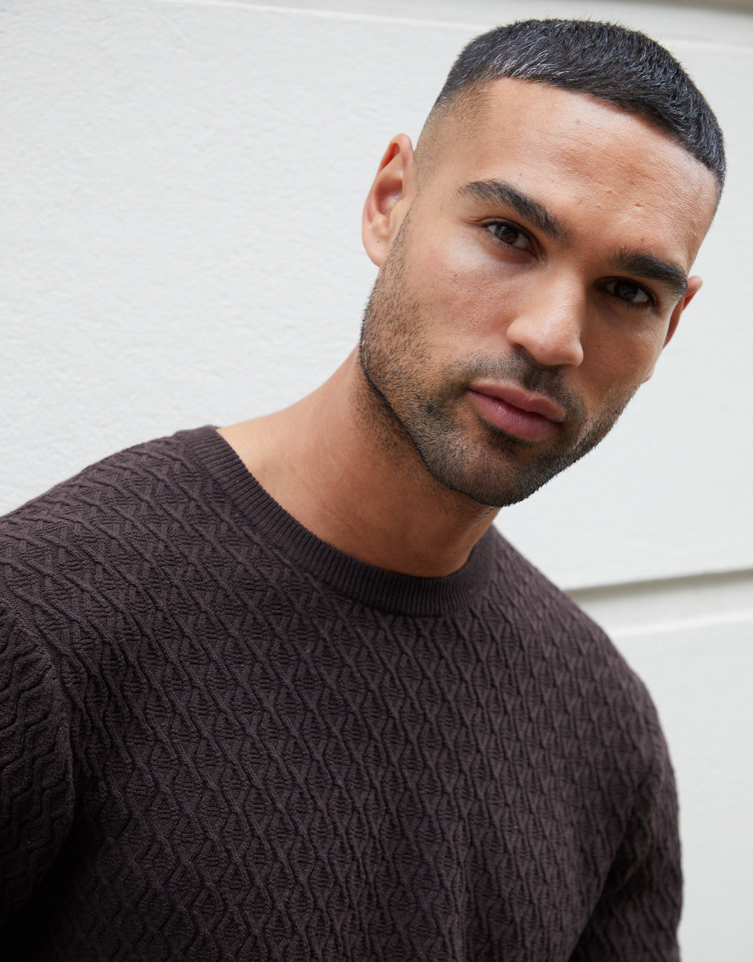 Chocolate Brown Mini Cable Knit Crew Neck Jumper