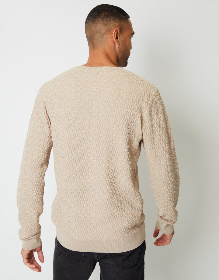Beige Mini Cable Knit Crew Neck Jumper