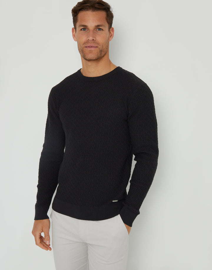 Black Mini Cable Knit Crew Neck Jumper