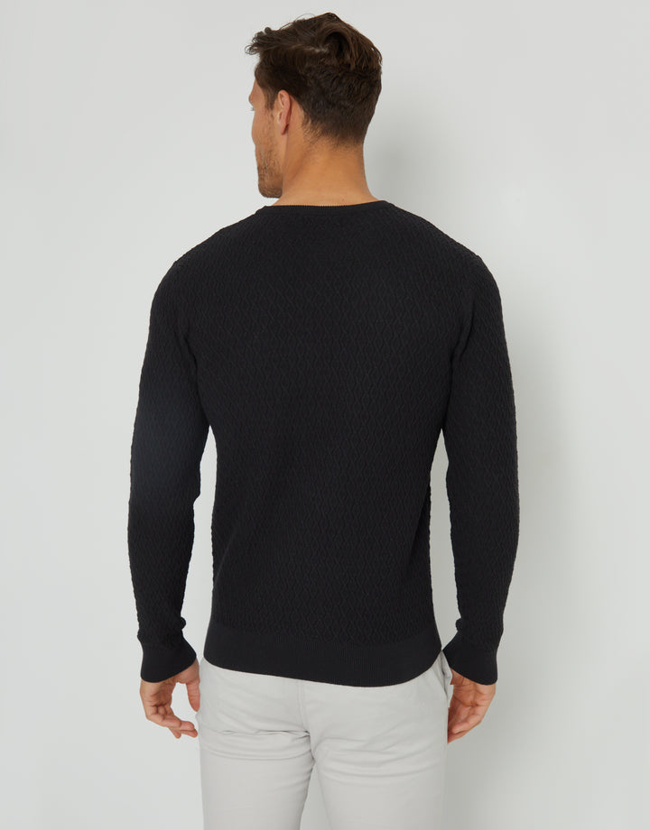 Black Mini Cable Knit Crew Neck Jumper