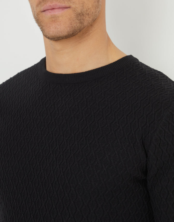 Black Mini Cable Knit Crew Neck Jumper