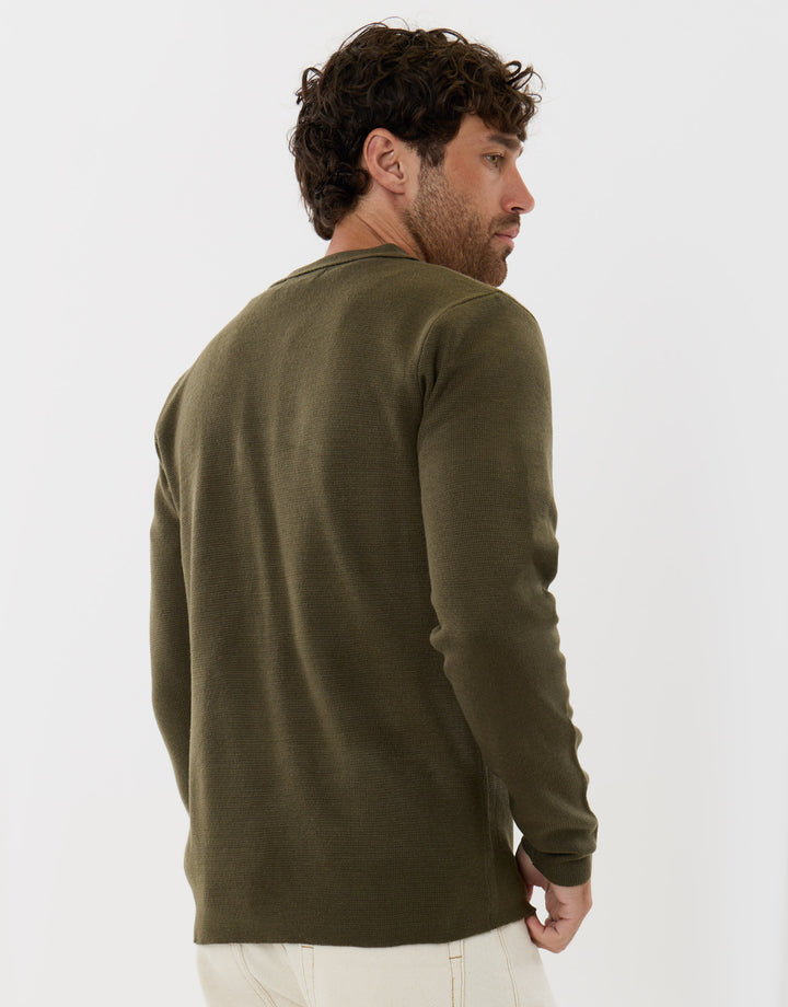 Threadbare Zip-Through Knitted Shacket in Khaki - back view