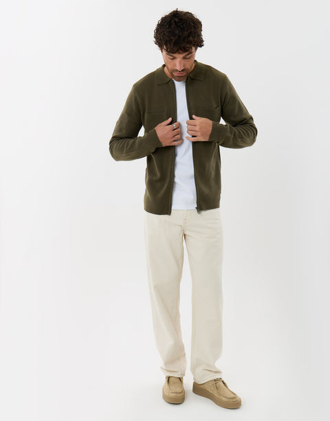 Threadbare Zip-Through Knitted Shacket in Khaki - full body