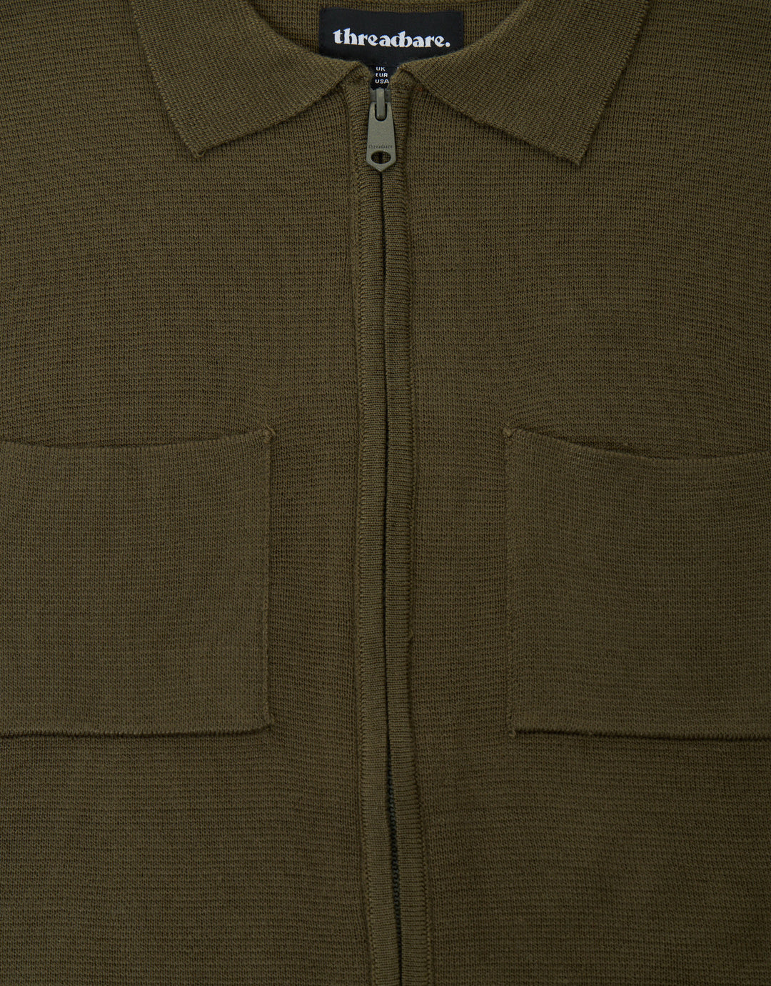 Threadbare Zip-Through Knitted Shacket in Khaki - zip detail