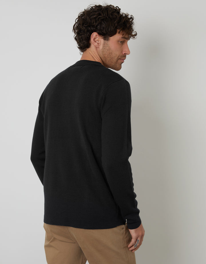 Zip-Through Knitted Shacket in Black