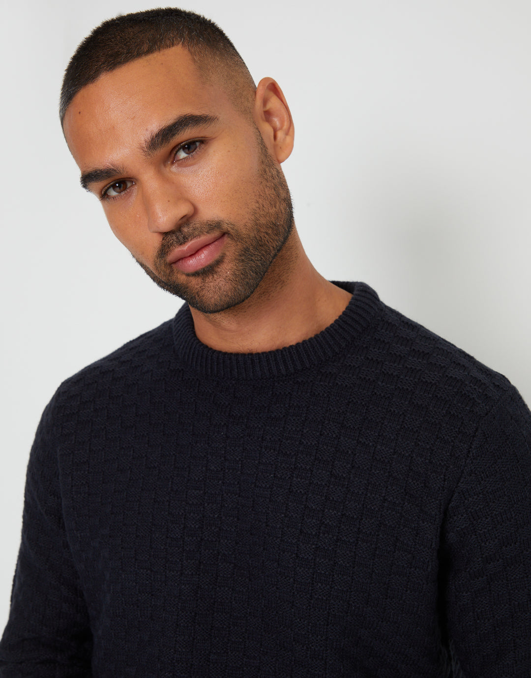 Navy Knitted Crew Neck Jumper