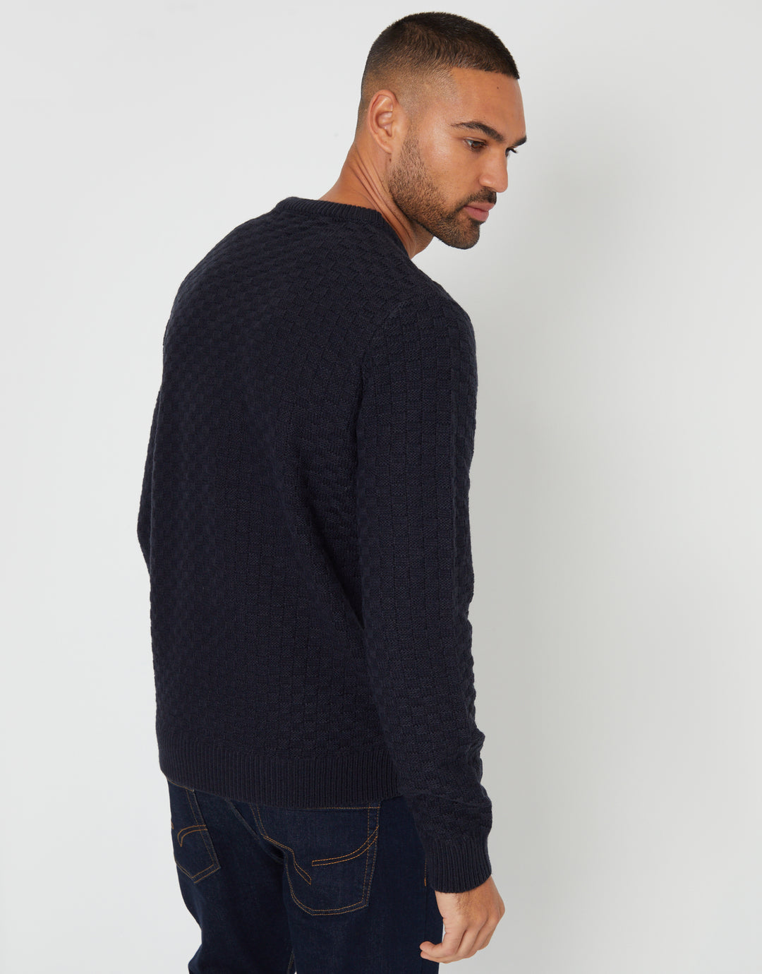 Navy Knitted Crew Neck Jumper