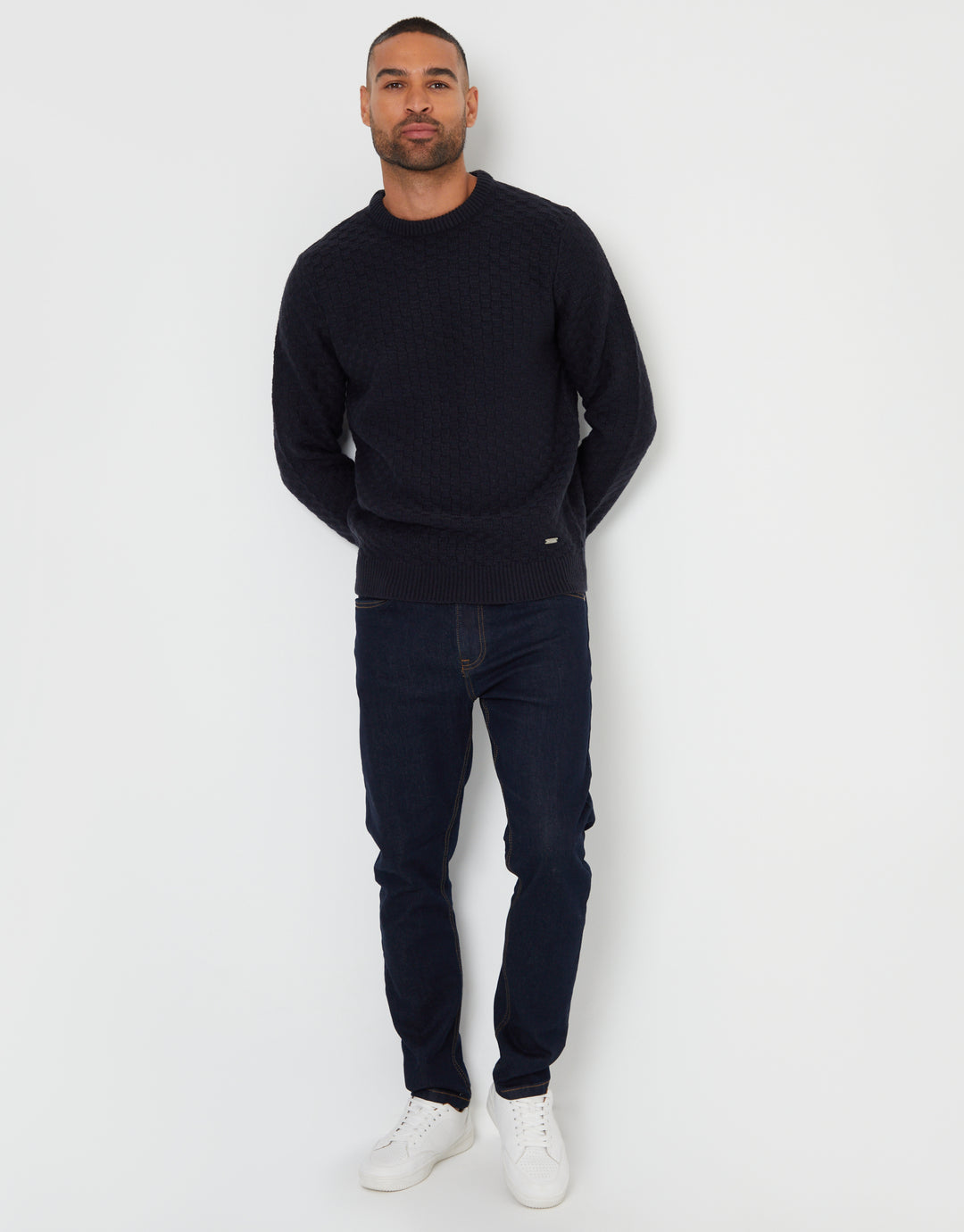Navy Knitted Crew Neck Jumper